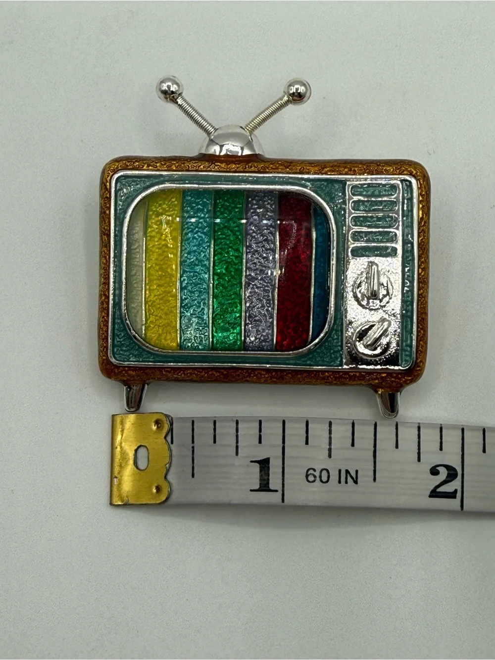 Vintage Napier Retro Television Brooch Pin Color Bar TV Enamel Silver Tone